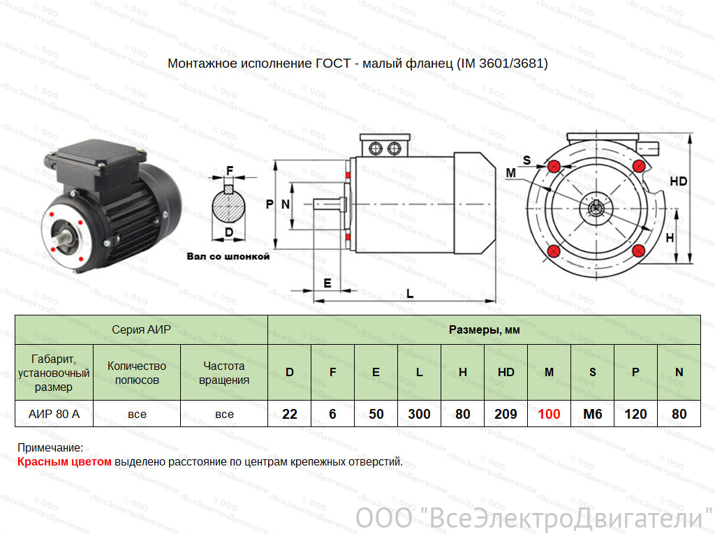 Электродвигатель ЭЛМАШ АИР 80 А2 IM3681 AL, M (d20) 100 мм (1,5 кВт 3000 об/мин)1859103