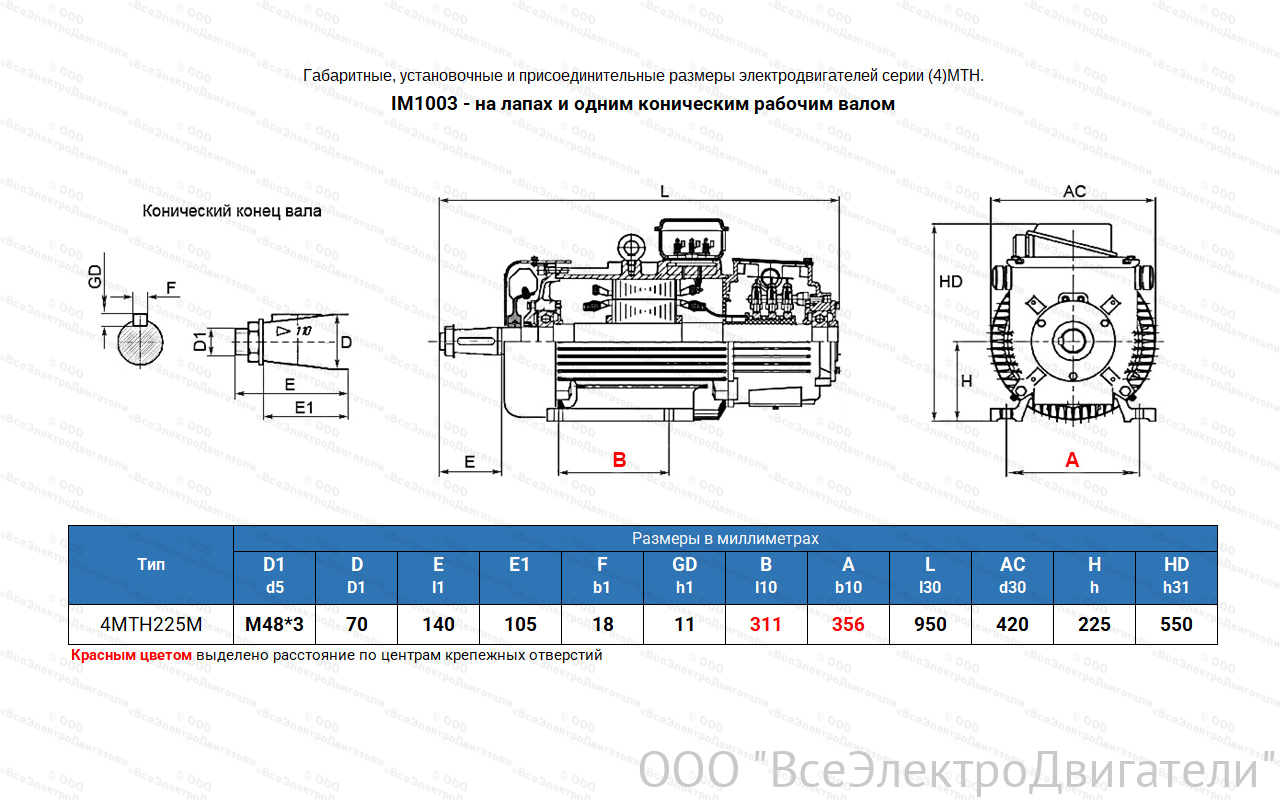 Электродвигатель крановый 4МТН 225 М6, IM1003 (лапы)1839924