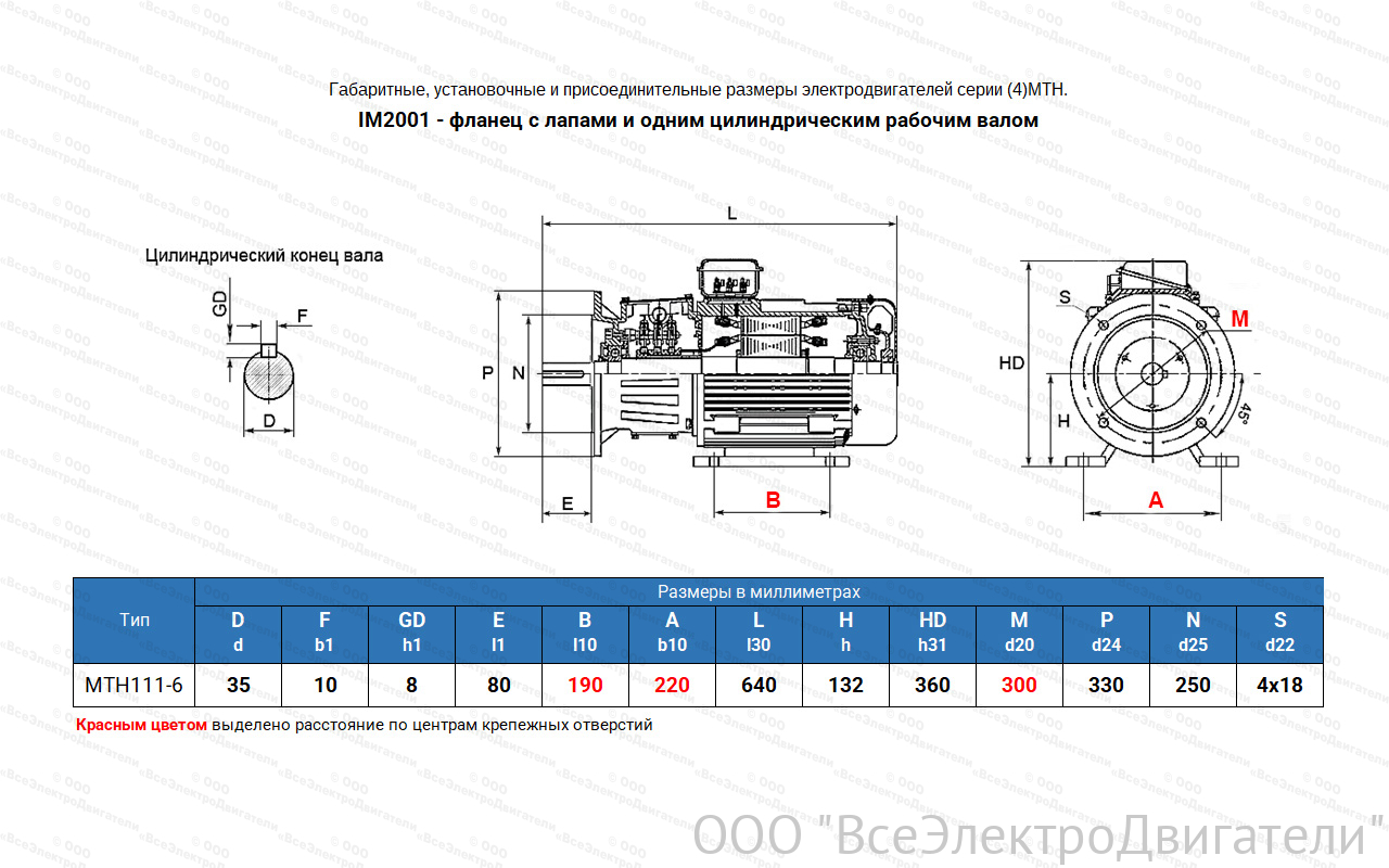 Электродвигатель крановый МТН 111-6, IM2001 (фланец с лапами)1840033