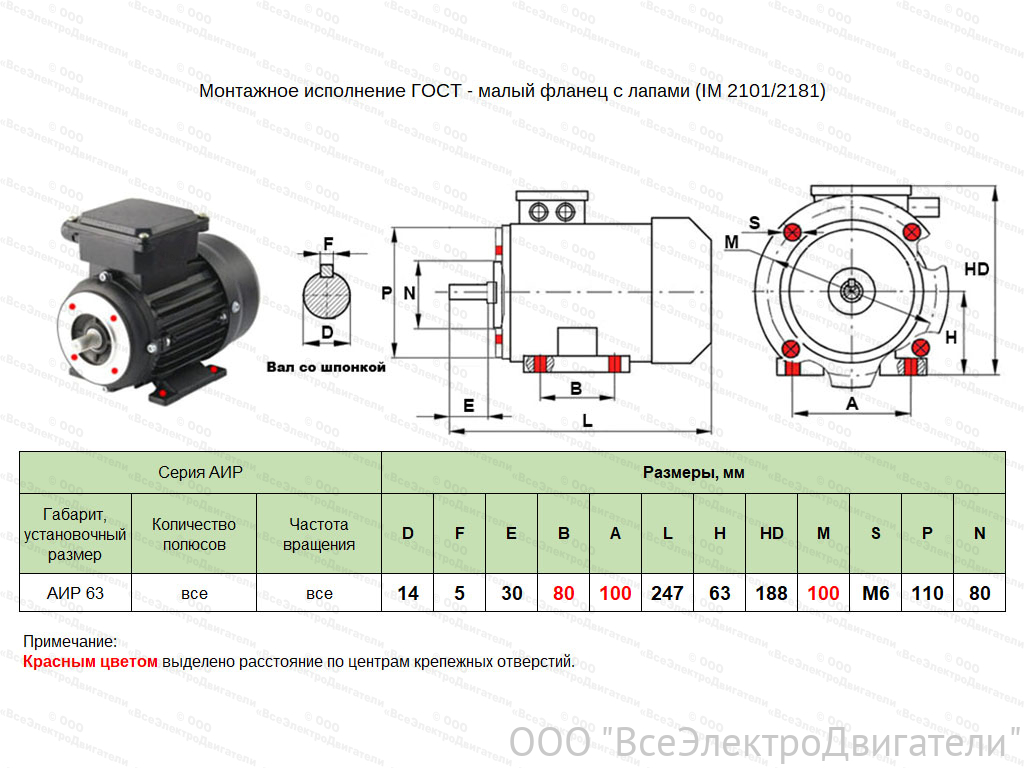 Электродвигатель ЭЛМАШ АИР 63 А2 IM2181 AL, M (d20) 100 мм (0,37 кВт 3000 об/мин)1858748