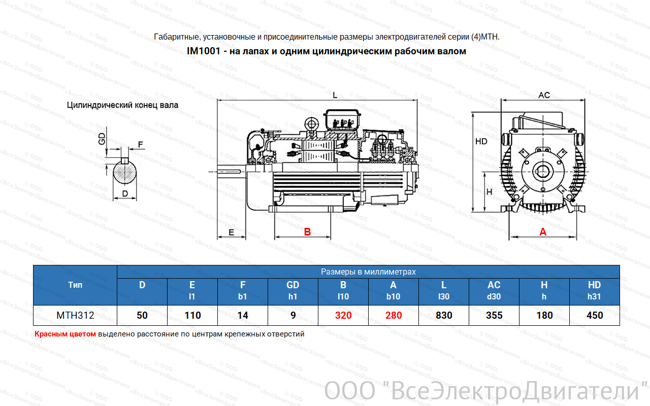 Электродвигатель крановый МТН 312-8, IM1001 (лапы)1840205