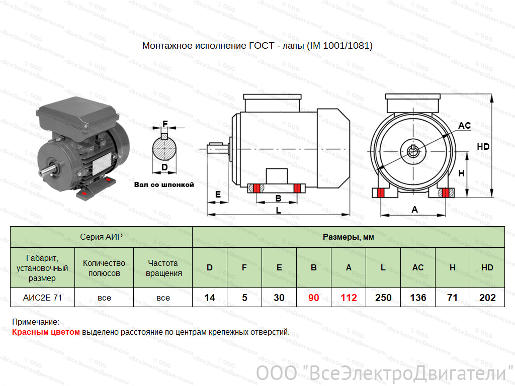 Электродвигатель ЭЛМАШ АИС2Е 71 А2 IM1081 (B3) (0,37 кВт 3000 об/мин)1871578