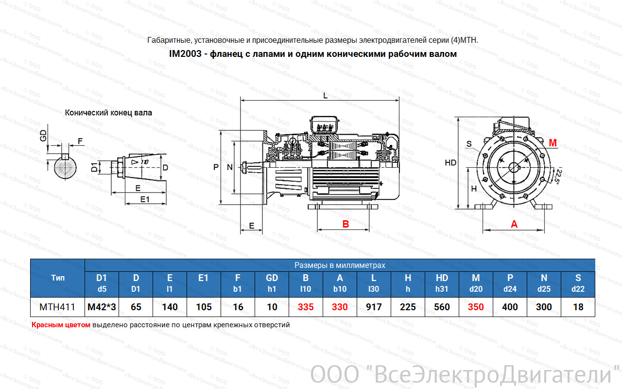 Электродвигатель крановый МТН 411-6, IM2003 (фланец с лапами)1840235