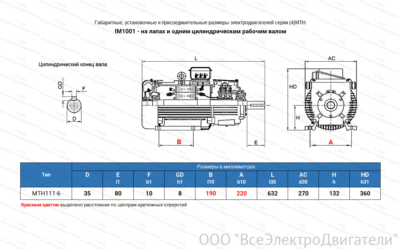 Электродвигатель крановый МТН 111-6, IM1001 (лапы)1840023